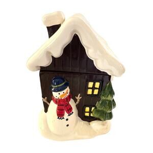 SCM Designs Snow Covered Ceramic Snowman Winter House Cookie Jar